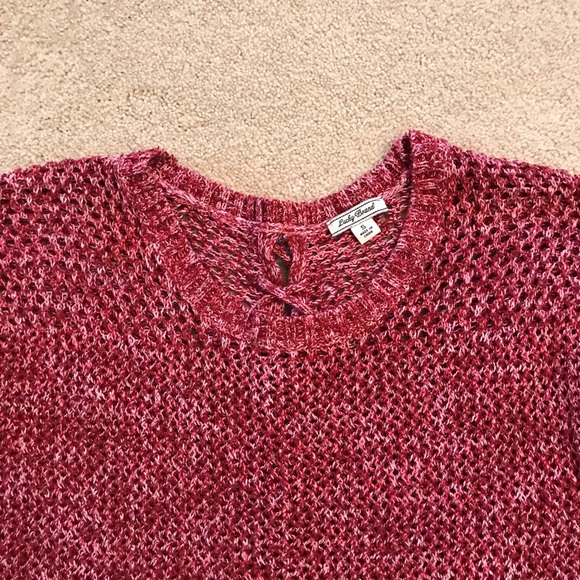 Lucky Brand Sweater Womens Small Burgundy Wine Scoop Neck Open Knit Split Back - Picture 5 of 11